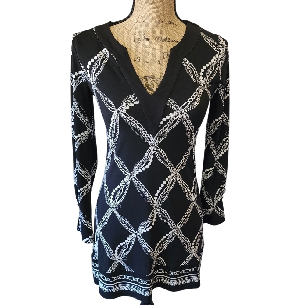 White House Black Market Chain Print V-Neck Tunic Dress – XXS